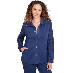 Ruby Rd. Navy Embroidered Scuba Leisure jacket